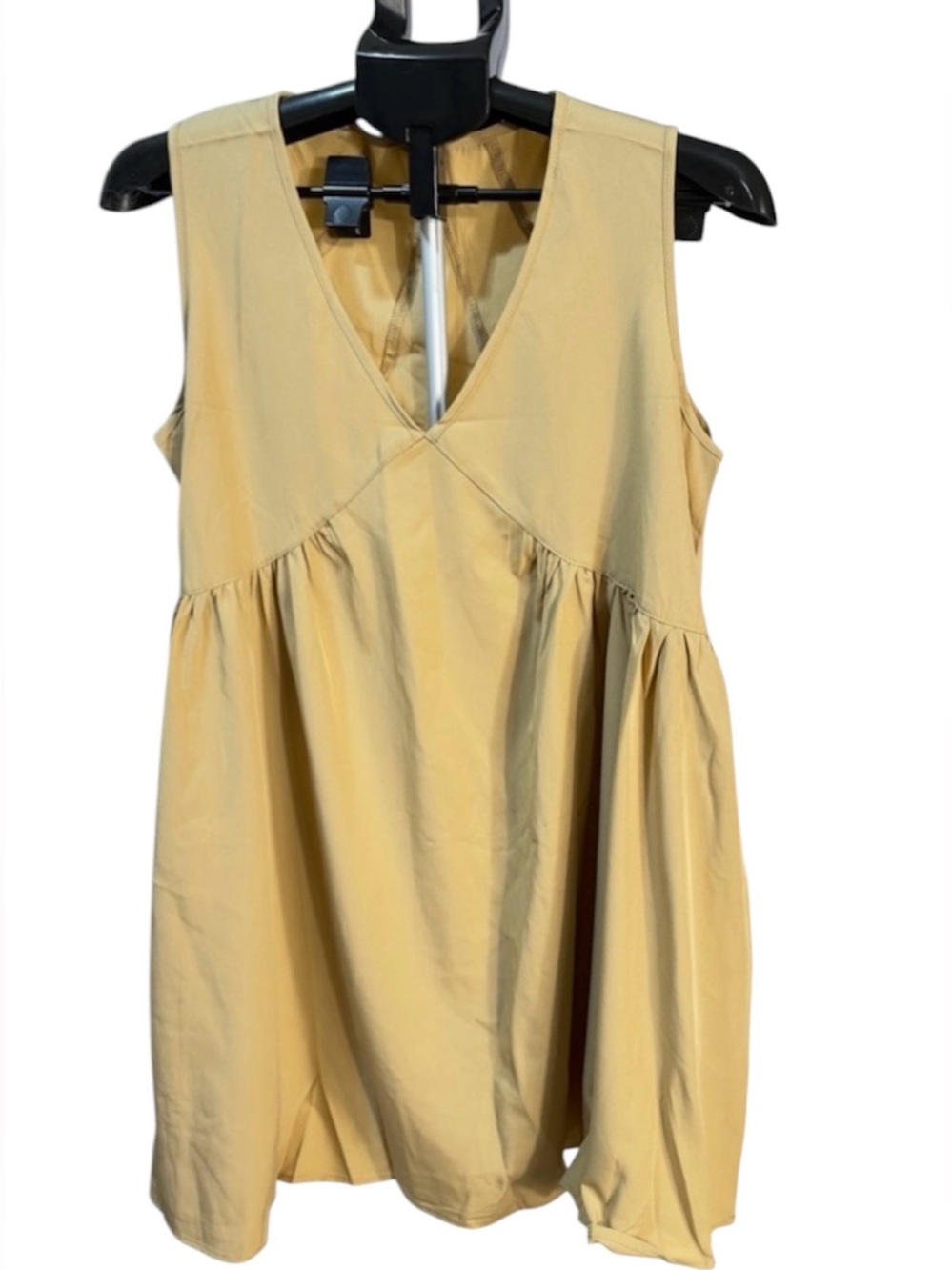 Khaki Mini Dress Sleeveless V Neck Babydoll A-Line NWT Size M
